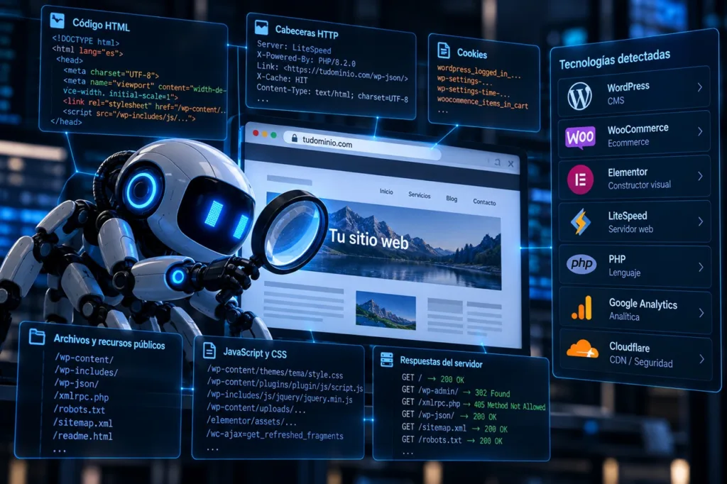 Bot analizando las tecnologías utilizadas por una página web
